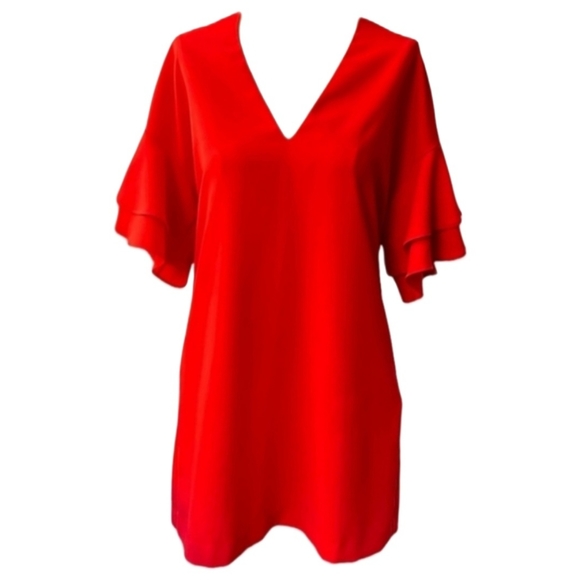 Zara |💃Red Ruffle Sleeve Shift Dress Oversized V Neck Women's Small - Picture 2 of 7
